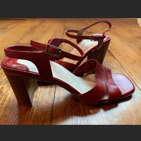 FEETFIRST - Dark red leather heeled sandals Straps over the foot  Size: 39 - Picture 3 of 8